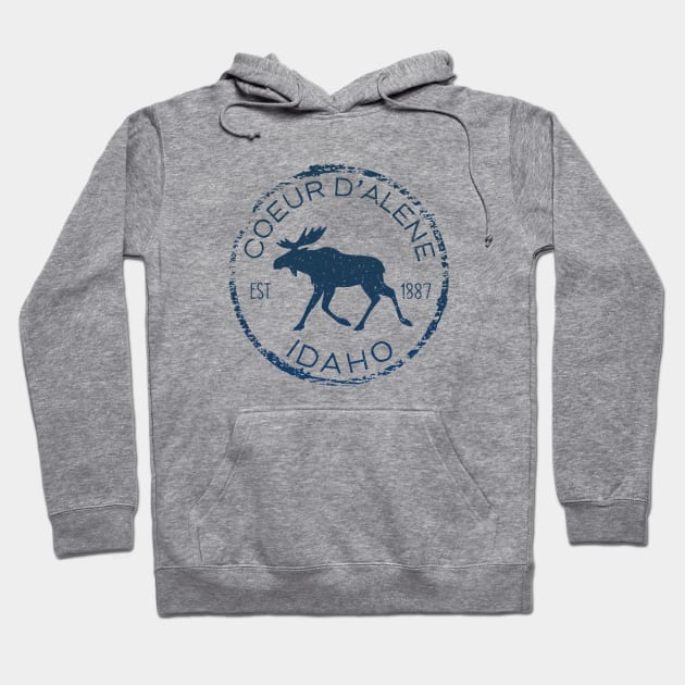 Coeur d'Alene Idaho Weathered Moose Design Souvenir Hoodie by Pine Hill Goods